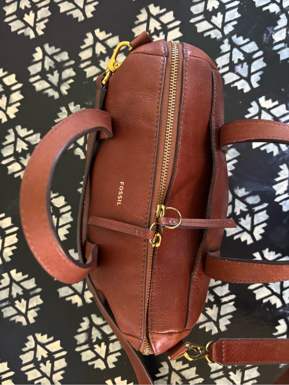 Fossil Chestnut Leather Dome Satchel with Gold Hardware - Picture 4 of 11